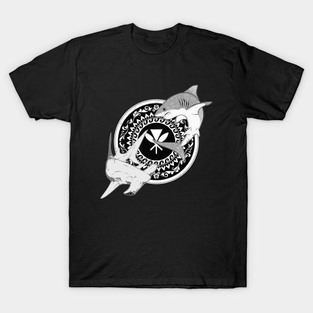 Kanaka Maoli Hammerhead Shark and White Shark T-Shirt by NicGrayTees